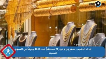 ثبات الذهب.. سعر جرام عيار 21 مستقراً عند 4650 جنيهاً في السوق السبت